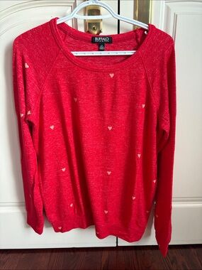Buffalo David Bitton Red Scoop-Neck Heart-Print Sweater